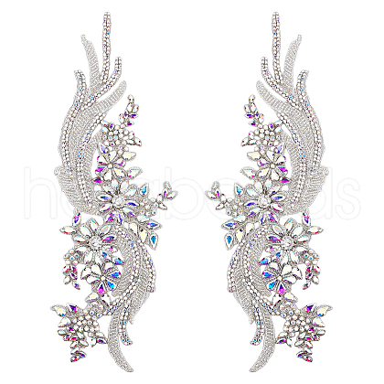 Glass Rhinestone Flower Appliques PATC-WH0005-50-1