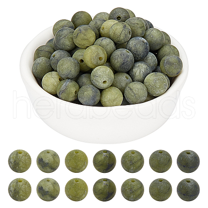 ARRICRAFT Round Frosted Natural TaiWan Jade Bead Strands G-AR0003-70-1