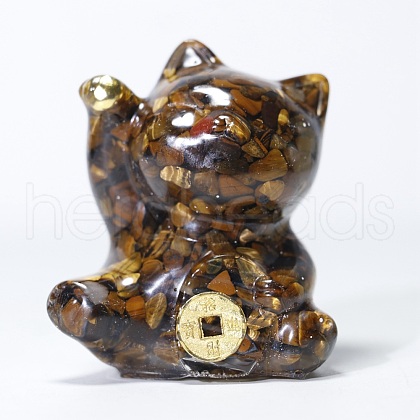 Natural Tiger Eye Chip & Resin Craft Display Decorations DJEW-PW0021-29G-12-1