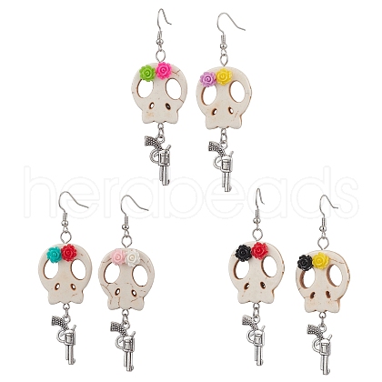 Halloween Theme Brass Dangle Earrings EJEW-JE06039-S-1