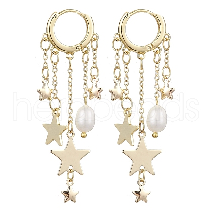 Mother's Day Jewellery Brass & Natural Freshwater Pearl Hoop Earrings EJEW-TA00584-1