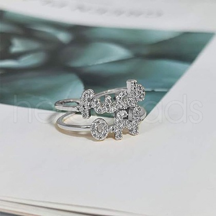 Simple Style Zinc Alloy Micro Pave Cubic Zirconia Adjustable Open Cuff Rings FS-WG7C701-02-1