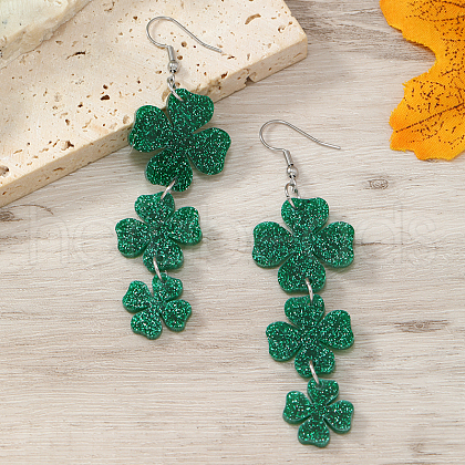 Shiny Acrylic Clover Dangle Stud Earrings HR9166-1-1