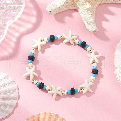 Synthetic Turquoise & Natural Lava Rock Beads Stretch Bracelets for Men Women BJEW-JB11988-04-1
