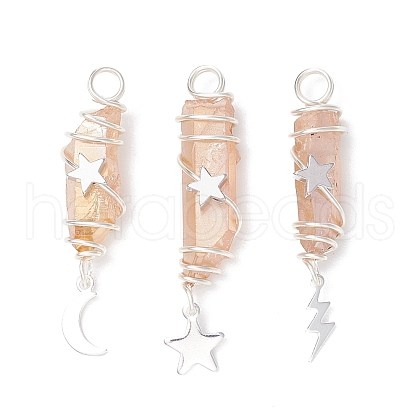 3Pcs 3 Styles Electroplated Natural Quartz Crystal Pointed Copper Wire Wrapped Pendants PALLOY-JF03767-07-1