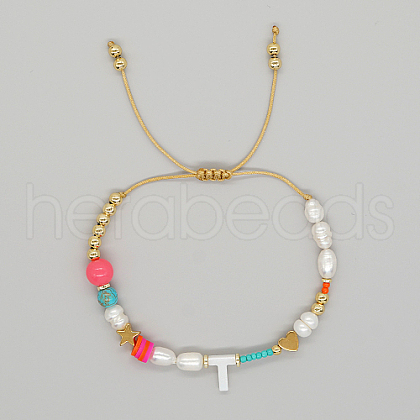 Mother's Day Jewellery Initial Letter Natural Pearl Braided Bead Bracelet LO8834-20-1