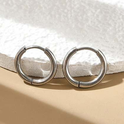 Tarnish Resistant 202 Stainless Steel Huggie Hoop Earrings EJEW-F111A-14mm-P-1