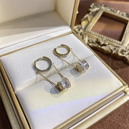 Column Brass Micro Pave Clear Cubic Zirconia Hoop Earrings FS-WG79CEB-01-1
