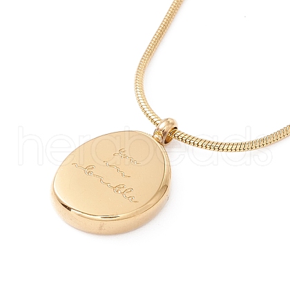 Oval with Word Pendant Necklace NJEW-G074-21G-1