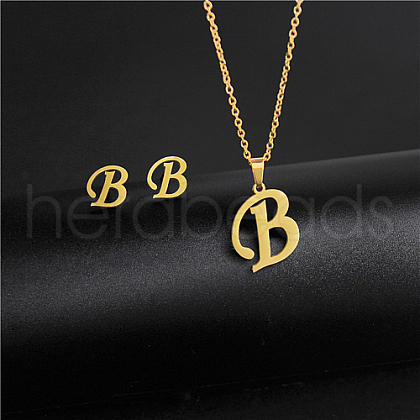 Golden Stainless Steel Initial Letter Jewelry Set IT6493-7-1