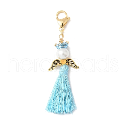 Angel Glass Pearl & MIYUKI Seed Beaded & Polycotton Tassel Pendant Decorations HJEW-MZ00197-02-1