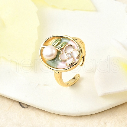 Mother's Day Jewellery Brass Enamel Cuff Rings RJEW-K291-03G-02-1