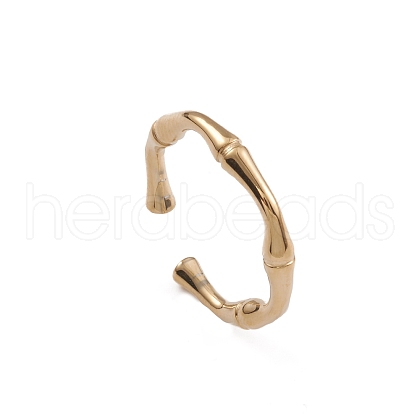 Ion Plating(IP) 304 Stainless Steel Bamboo Joint Open Cuff Rings for Women X-RJEW-G285-09G-1
