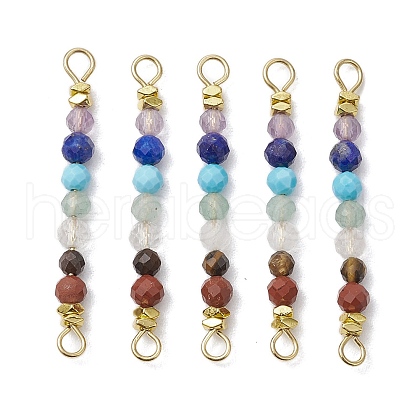 Natural & Synthetic Round Gemstone Faceted Round Beaded Chakra Connector Charms PALLOY-JF03456-1