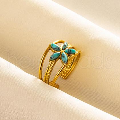 304 Stainless Steel Flower Cuff Rings WH9227-7-1