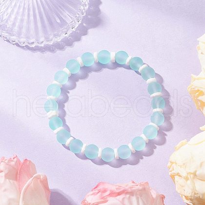 Transparent Glass Round Beads & Natural White Shell Beads Stretch Bracelets for Men Women BJEW-JB11846-01-1