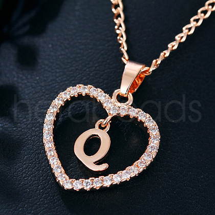 Alloy Crystal Rhinestone Heart with Initial Pendant Necklaces WGD4CFD-17-1