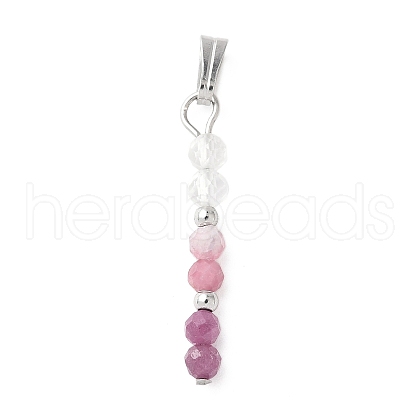 Faceted Round Natural Quartz Crystal & Ruby & Pink Tourmaline Beaded Pendants PALLOY-JF03529-09-1
