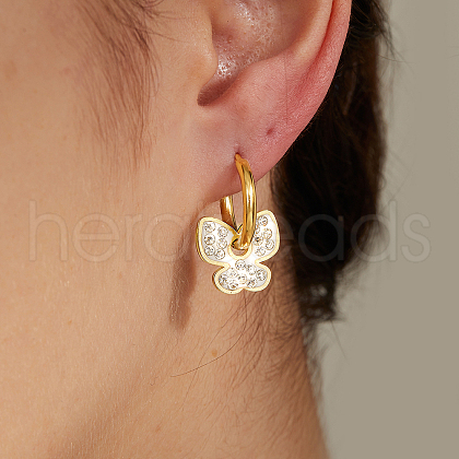 Stainless Steel Rhinestone Butterfly Hoop Earrings BU9649-1