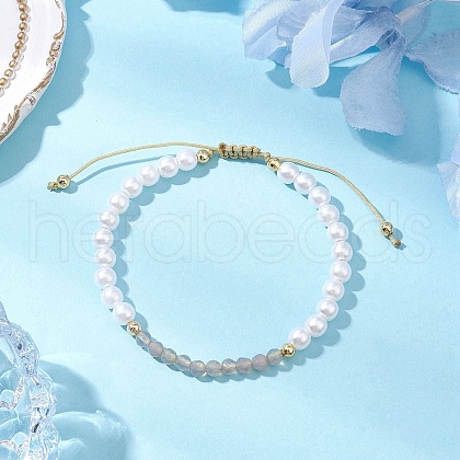 Natural Grey Agate Braided Beaded Bracelets BJEW-JB11668-01-1