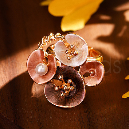 Zinc Alloy & Enamel & Imitation Pearl Finger Rings for Women FS-WG387E6-02-1
