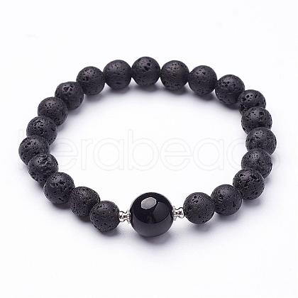 Natural Lava Rock Beaded Stretch Bracelets BJEW-JB02618-01-1