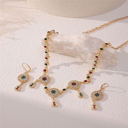 Flat Round & Teardrop Alloy with Rhinestone Pendant Necklaces & Hoop Earrings Sets FS-WG15CFD-02-1