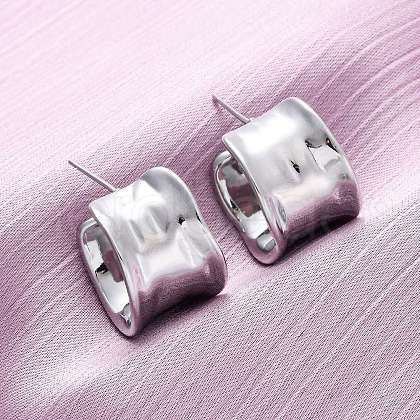 Brass C-Shaped Stud Earrings EJEW-R025-37P-1