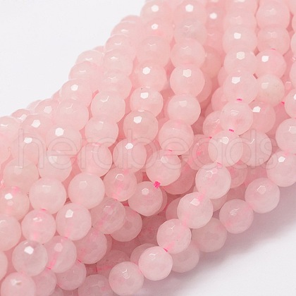 Faceted Round Natural Rose Quartz Bead Strands G-L437-12-6mm-1