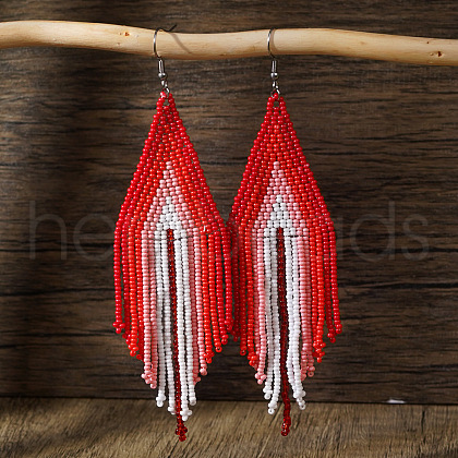 Bohemian Handmade Glass Seed Beads Tassel Dangle Earrings AE7424-5-1
