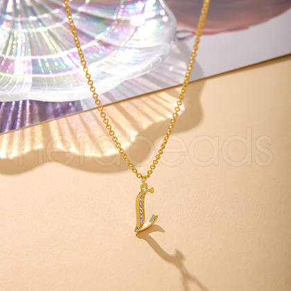 Fashionable Brass Micro Pave Clear Cubic Zirconia Initial Pendant Necklaces for Women FS-WG2FE2D-12-1