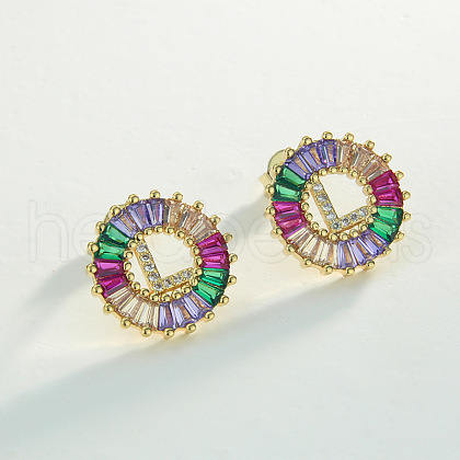 Brass Colorful Cubic Zirconia Stud Earrings WG39B88-12-1