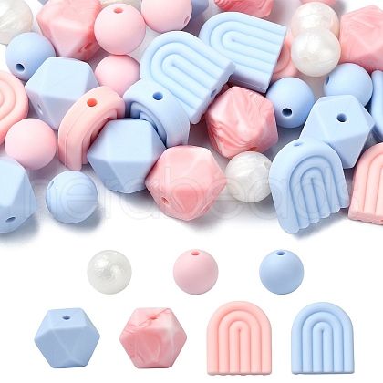 35Pcs 7 Styles Food Grade Eco-Friendly Silicone Beads SIL-YW0001-25-1