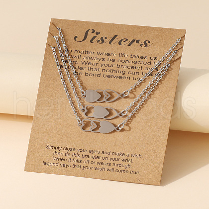 Triple Heart Graduation Theme Alloy Crystal Rhinestone Link Chain 3 Layered Necklaces FS-WG07ADB-04-1