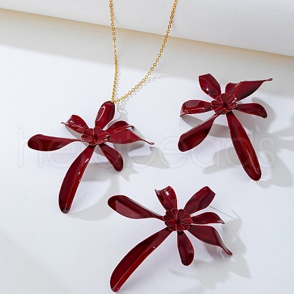 Flower Alloy Enamel Pendant Necklaces & Stud Earrings Sets FS-WG606EA-01-1