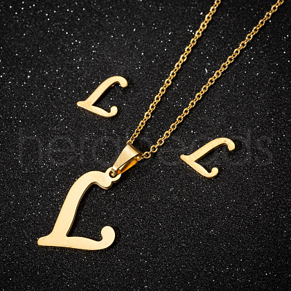 201 Stainless Steel Pendant Necklaces & Stud Earrings Sets WG00841-16-1