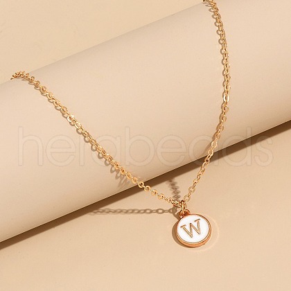 Alloy White Enamel Disc with Initial Pendant Necklaces for Women WG552C5-23-1