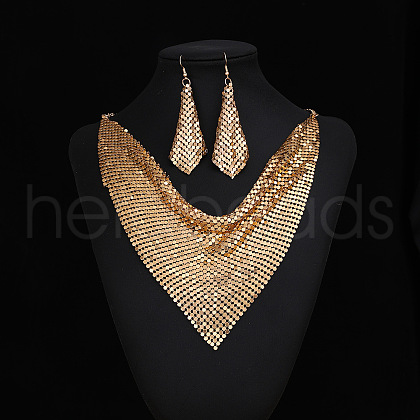 Triangle Scarves & Rhombus Sequin Alloy Pendant Necklaces & Dangle Earrings Sets FS-WG6C930-01-1