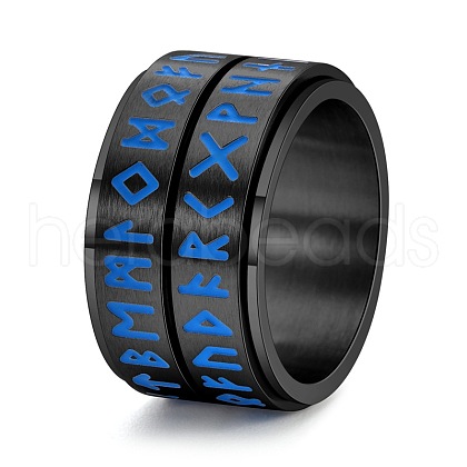 Viking Rune Stainless Steel Luminous Rotatable Finger Ring for Men PW-WG84A74-07-1