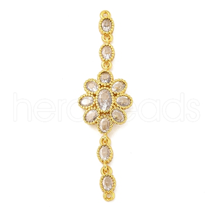 Brass Pave Clear Cubic Zirconia Flower Links Connector Charms KK-P277-50G-1