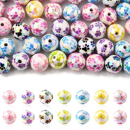 50Pcs AB Color Ptinted Opaque Acrylic Beads OACR-CJ0002-27-1
