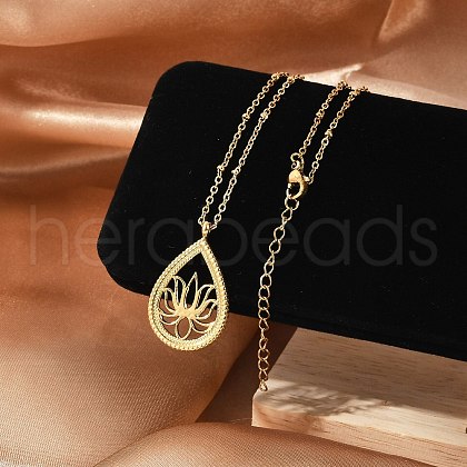 304 Stainless Steel Pendant Necklaces for Women NJEW-S435-02G-B-1