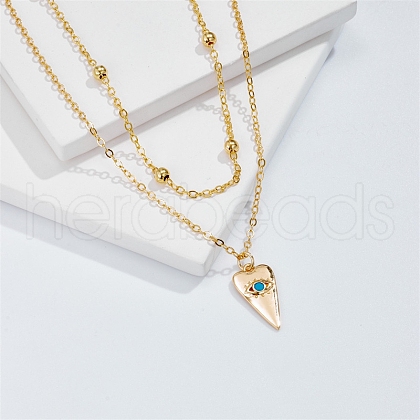 Evil Eye Heart Alloy Indicolite Rhinestone Pendant Double Layer Necklaces for Women FS-WGF5420-01-1