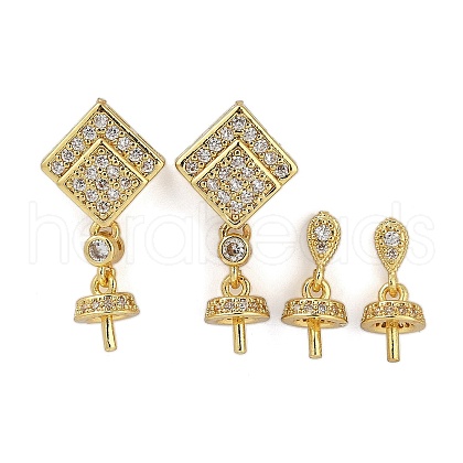 Brass Micro Pave Cubic Zirconia Dangle Stud Earring Findings Sets KK-F891-14G-1