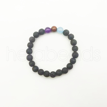 Round Natural Lava Rock Beaded Elastic Bracelets IS1463-2-1