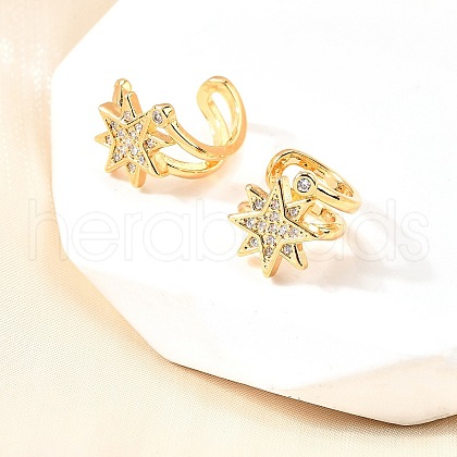 Brass Micro Pave Clear Cubic Zirconia Cuff Earrings EJEW-F370-21G-1