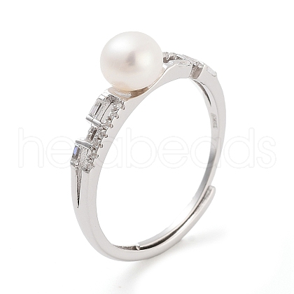 Mother's Day Jewellery Round Natural Pearl & Cubic Zirconia Finger Rings STER-Z009-07P-1