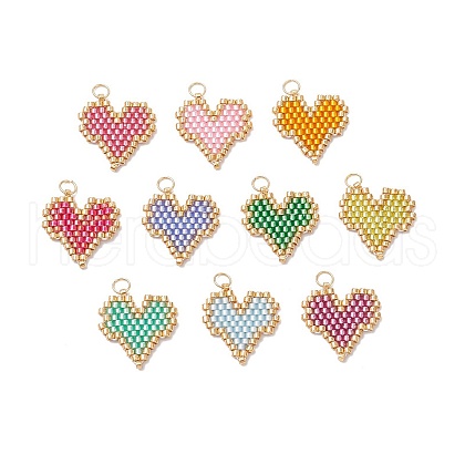 MIYUKI Delica Glas Seed Beaded Heart Pendants PALLOY-MZ00701-01-1