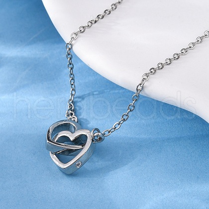 Interlocking Heart Brass Micro Pave Clear Cubic Zirconia Pendant Necklaces for Women NJEW-M103-01P-1