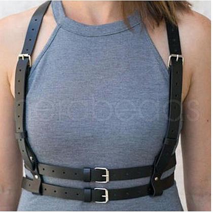 Imitation Leather Adjustable Waist Body Chains with Platinum Tone Alloy Rings WG8200F-02-1